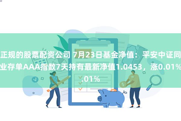 正规的股票配资公司 7月23日基金净值：平安中证同业存单AAA指数7天持有最新净值1.0453，涨0.01%