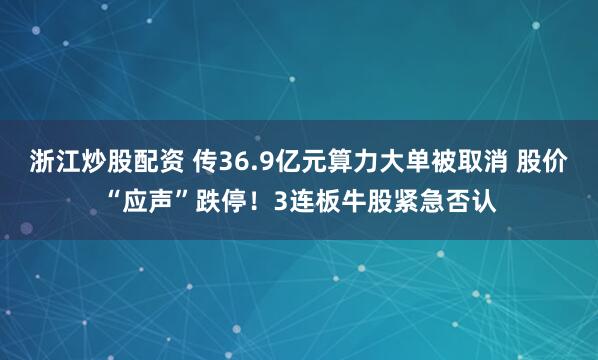 浙江炒股配资 传36.9亿元算力大单被取消 股价“应声”跌停！3连板牛股紧急否认